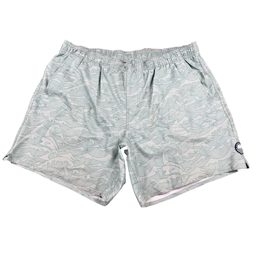 AFTCO Green Blue Fish Waves Ocean Swim Trunks Shorts Men Size XL Mesh